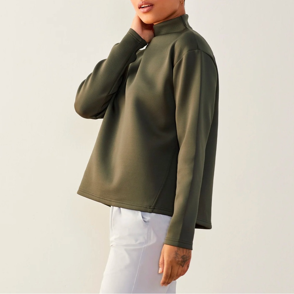 Aday Like A Boss Pullover Top Size XL Mock Neck Scuba Fabric Moss Green